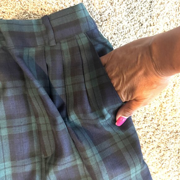 Vintage Christy Girl Navy Blue and Green Plaid tapered pants with Pockets S= 8 - Picture 4 of 12